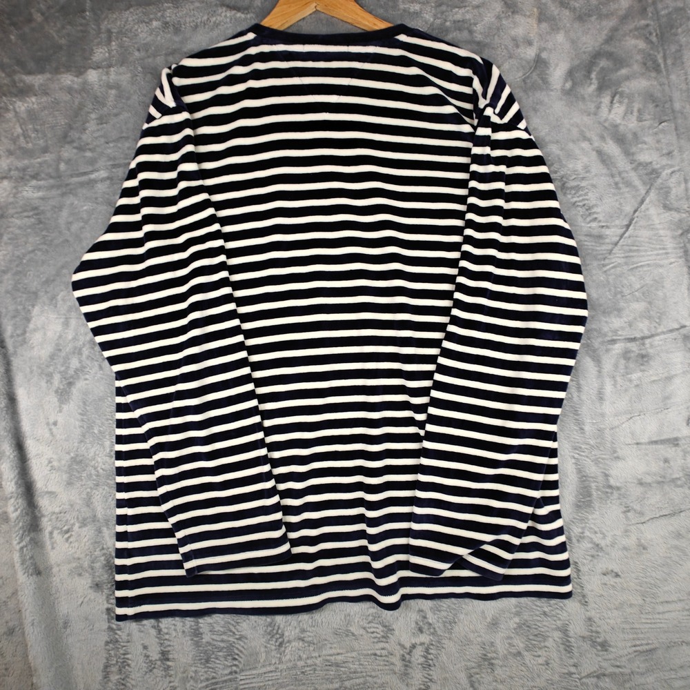 Vintage Tommy Hilfiger Velour Striped Shirt Mens XXL Navy White Y2K 2002 V-Neck - Picture 10 of 13